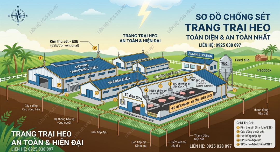 Chống sét lan truyền cho trại heo