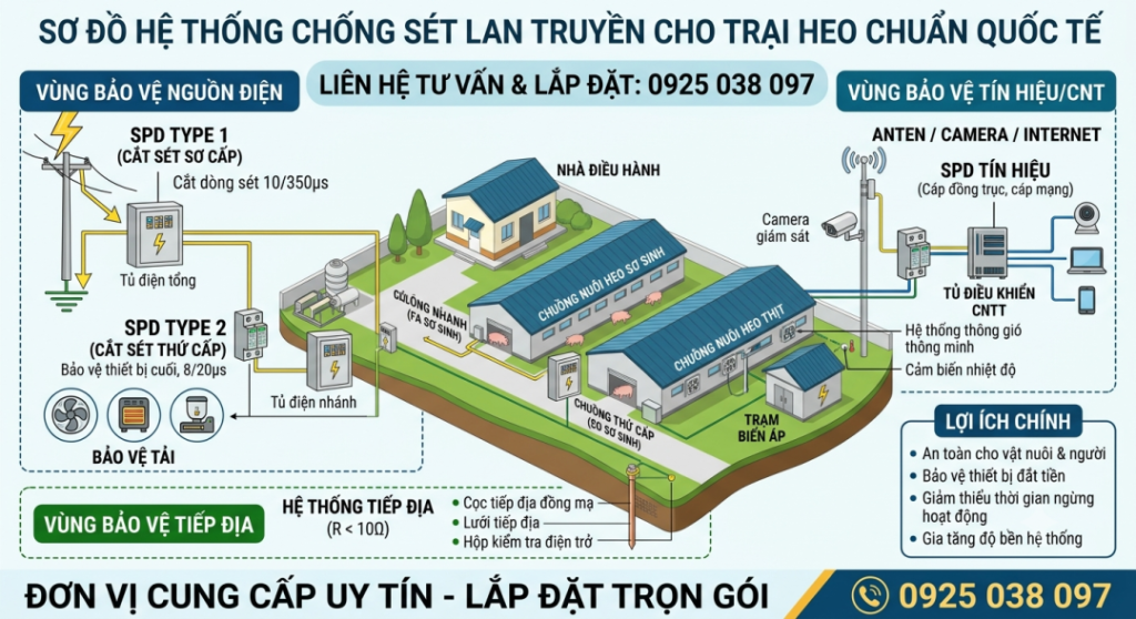 Chống sét lan truyền cho trại heo