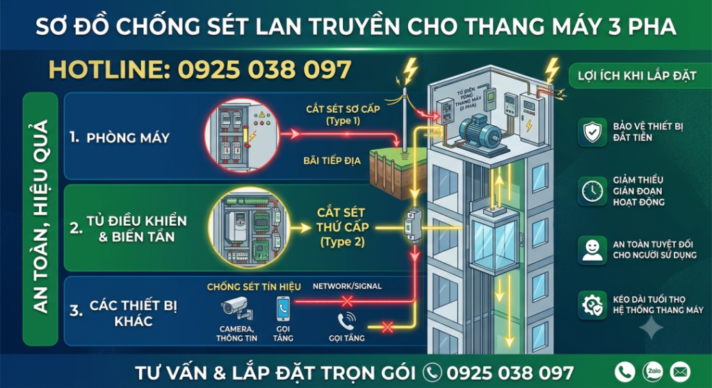 Chống Sét Lan Truyền Cho Thang Máy 3 Pha 1 Chống sét cho thang máy