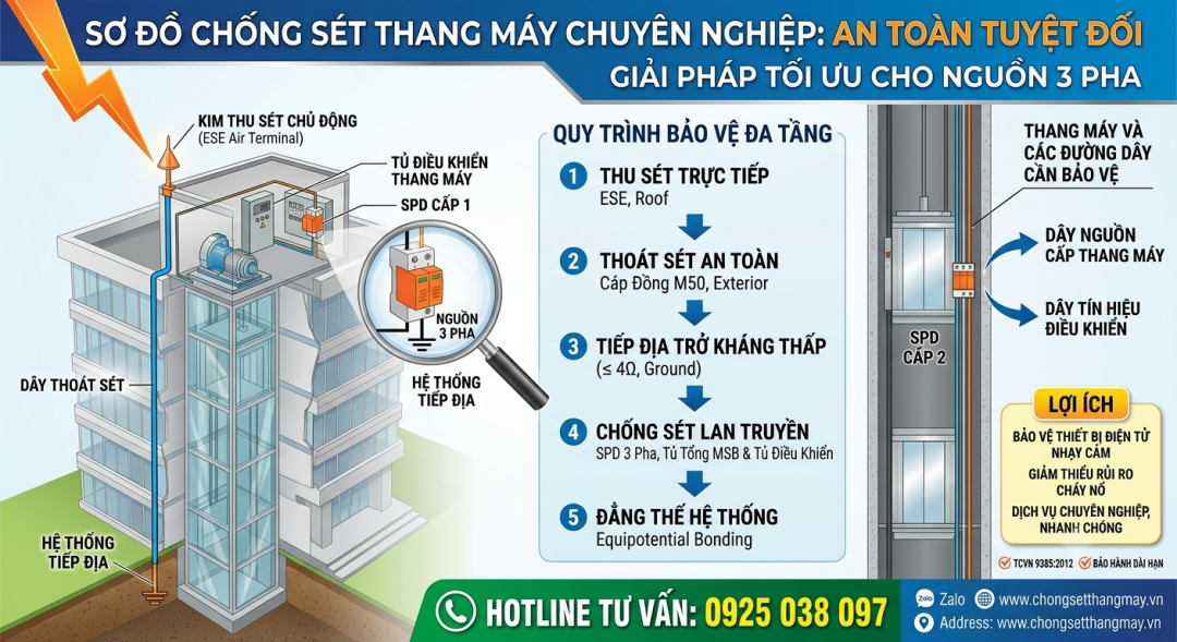 Chống Sét Lan Truyền Cho Thang Máy 3 Pha 2 Chống sét lan truyền cho thang máy