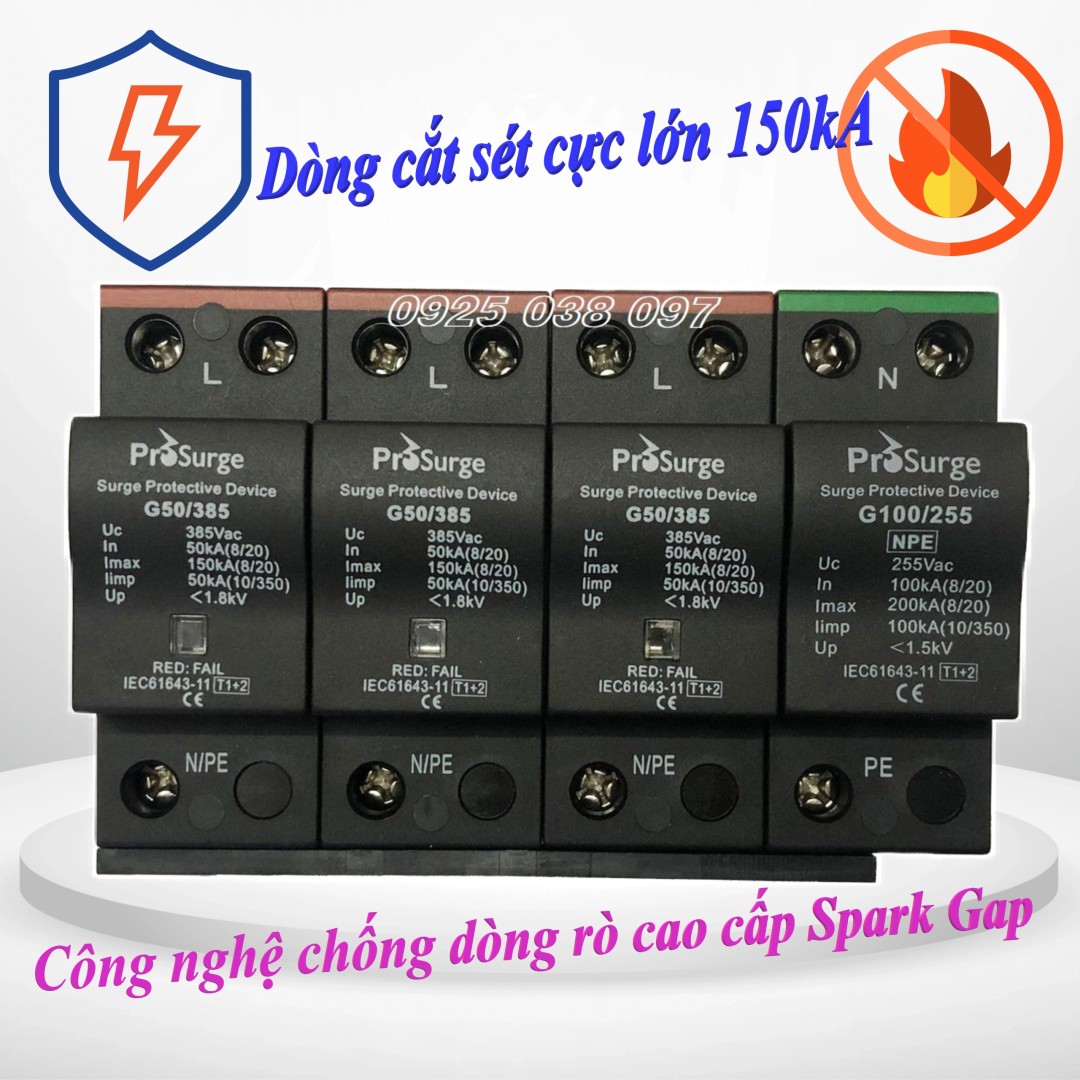 Chống sét lan truyền 150kA Type 1+2 (3x G50/385-S + G100/255NPE) Prosurge