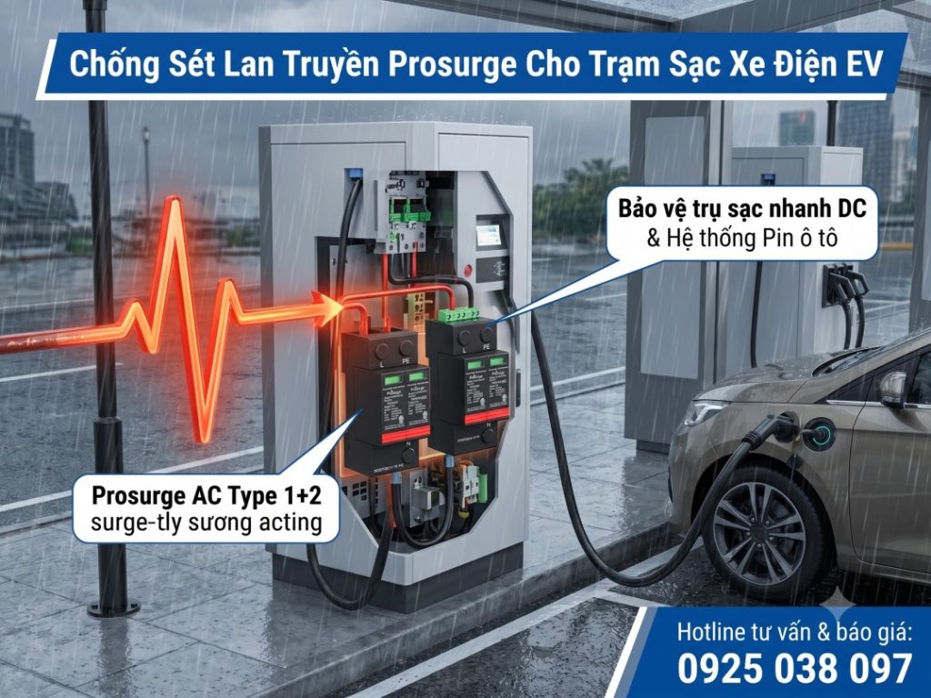 Thiết Bị Chống Sét Trạm Sạc Xe Điện (ev) Bằng Prosurge