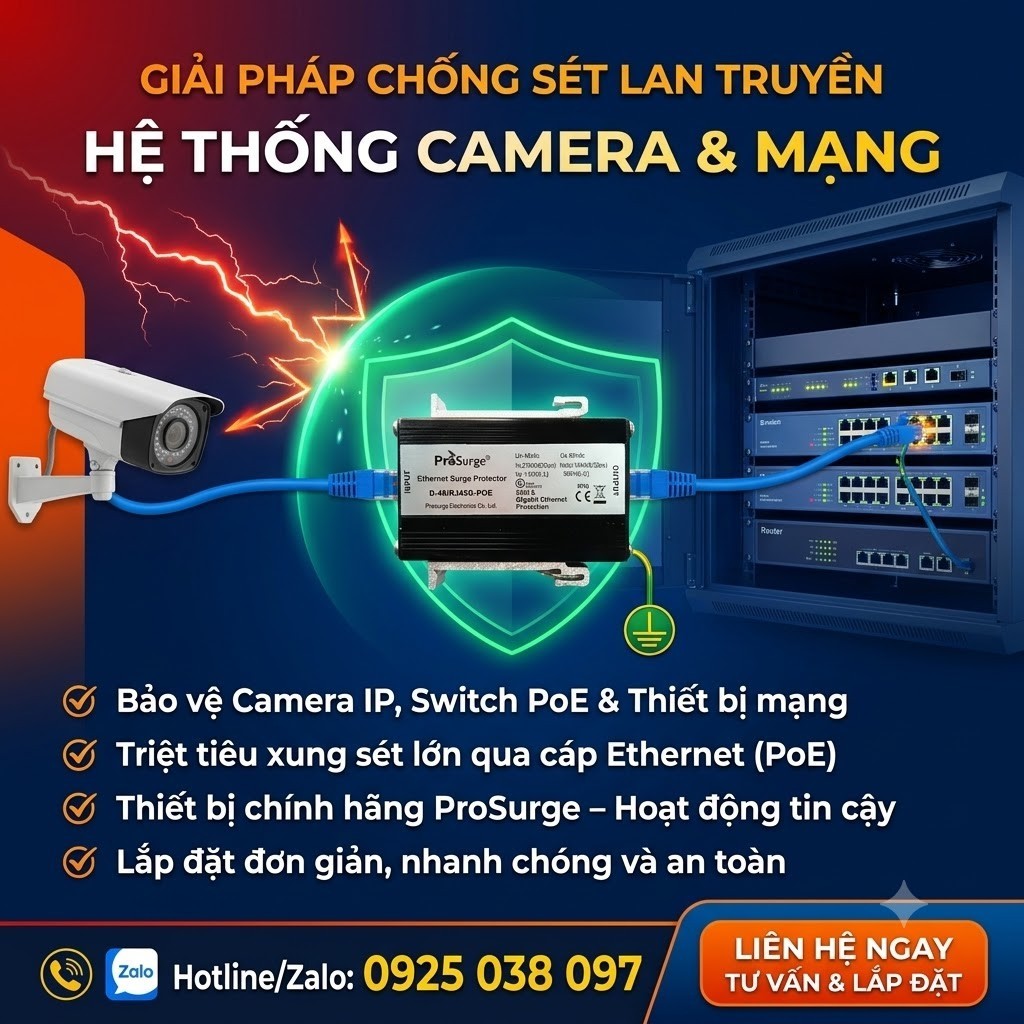 Thiết bị lọc sét mạng LAN RJ45 Prosurge D-48/RJ45B-POE